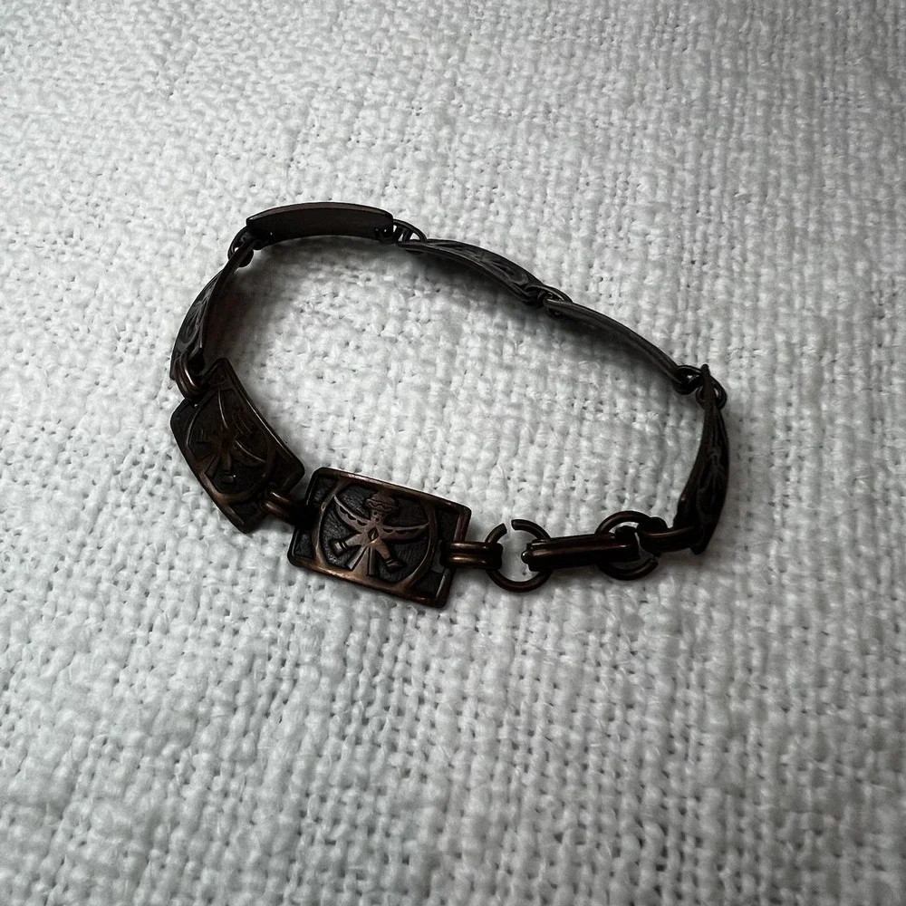 Vintage Copper Aztec Native American Inspired Link Bracelet Streetwear Retro
